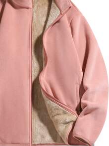Autumn/Winter Thickened Warm Coral Fleece Jacket, Outdoor Sports Running Workout Fleece Jacket, Stand Collar Fleece Jacket - Watermelon Pink - View 6