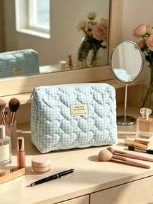 1pc/Set Plaid Pattern Cute Makeup Bag Set, Portable Travel Makeup Bag, Cosmetic Storage Bag, Jewelry Storage Bag, Multi-Functional Storage Bag, Women's Zipper Clutch, Can Store Cosmetics, Teacher's Day Gift, Friend Gift, Back To School Gift, Travel Essential, Cruise Essential, Dorm Essential - Baby Blue - View 7