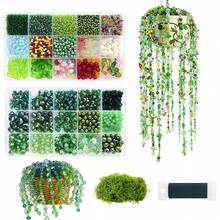 Green Glass Beaded Plant DIY Craft Kit, Mixed Beads Moss Wire Set For Handmade Forever Hanging Potted Home Decor - A - View 1