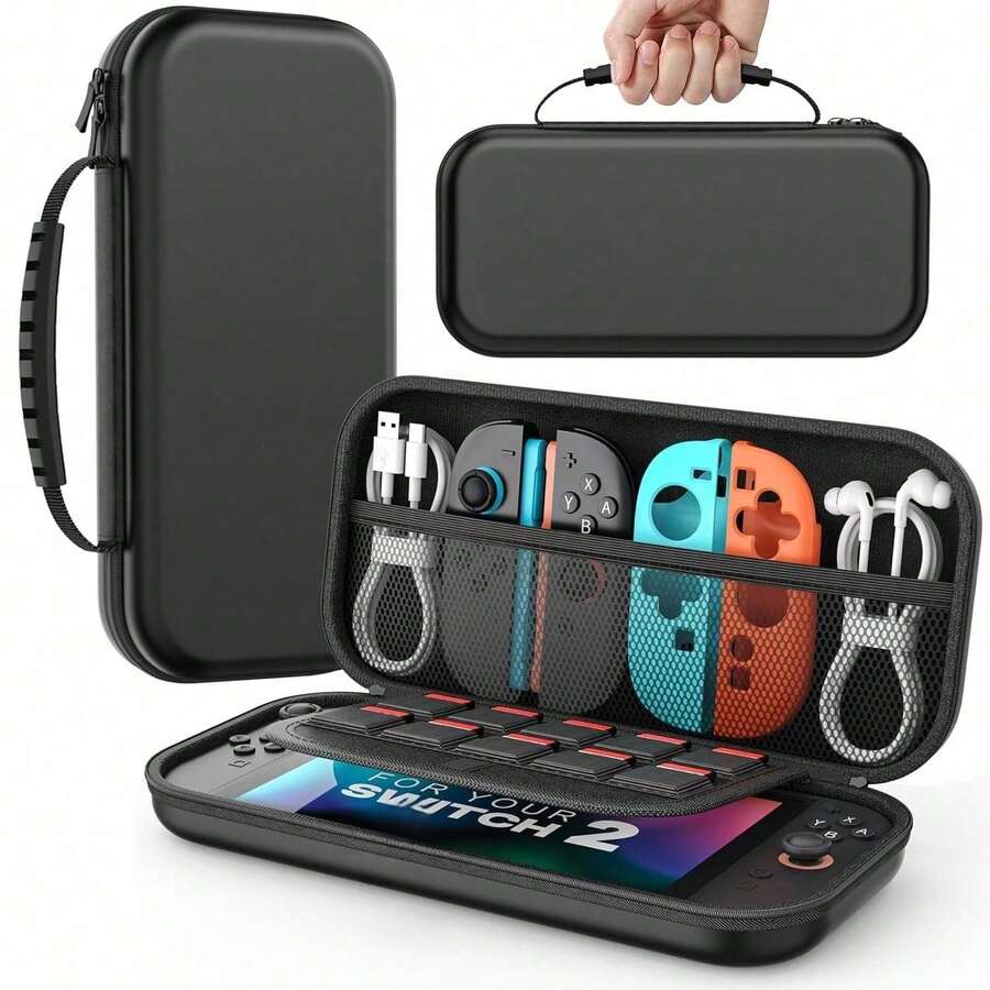 Switch 2 2025 Carrying Case, Holds 20 Game Cartridges, With Pocket, Protective Hard Shell, Portable Travel Storage Bag, Compatible With Switch 2 Accessories And Games - View 1