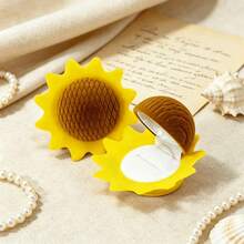 Cute Sunflower Shaped Velvet Ring Box, Mini Portable Jewelry Storage Box, Soft Flannel Lining Ring Holder, Proposal, Wedding, Engagement Decorative Jewelry Storage Container, Ideal Gift Box For Rings And Small Accessories, Bedroom Desktop Decor - Sunflower - View 4
