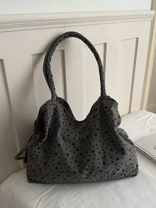 Fashionable Large Capacity Casual Minimalist Lightweight Multifunctional Star Pattern Tote Bag, Suitable For Young Women Commuting, Outing, Shopping, Work And Study, New Autumn/Winter Jacquard Handbag, Canvas Bag - Grey - View 9