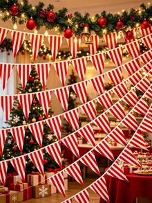 1/2/4pcs Red & White Striped Triangle Bunting Flags, Christmas Hanging Banner, Holiday Home Window Storefront Decoration, Carnival Birthday Party Supplies - Red and White Striped Bunting - View 5