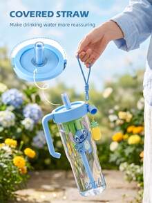 Botol Minum Plastik Miniso Disney Stitch Dinner Party Collection 1250mL/42.26FL.OZ dengan Pegangan & Sedotan, Gelas Minuman Dingin Kapasitas Besar yang Dapat Digunakan Kembali dengan Hiasan Nanas untuk Penggunaan Sehari-hari - Biru - View 3