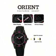 Orient Women's Gun‑Metal Multi‑Function Quartz Watch Black Dial Pink‑Accent Bezel Multi‑Sub‑Dial Week‑Date Display Silicone Strap Sport‑Casual Ladies Watch - Silver - View 5