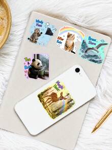 50pcs Animal Weather Forecast Stickers, Cute Animals With Weather English Quotes, Colorful Cute Border Design, Suitable For Planner, Water Bottle, Luggage, Skateboard, Notebook, Phone Case, Storage Box Decoration - Multicolor - View 7