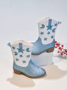 Girls' Princess Boots, New Autumn/Winter Warm Tall Boots, Children's Embroidered Western Boots - Black - View 1
