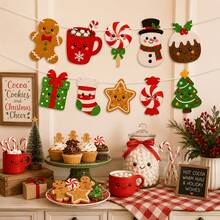 1set Paper Gingerbread Man Hot Cocoa Candy Pattern Hanging Banner, Christmas Decor, Winter Decor, Christmas Decorations For Home, Home And Out Decor, Christmas Gifts, Cute Festive Banner For Mantel Wall Window Holiday Party Decor - Multicolor - View 4
