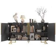 The Black Sideboard (152 X 40 X 75 Cm) Features A Unique Geometric Design Along With Gold Handles And Legs For A Touch Of Elegance - Black - View 9