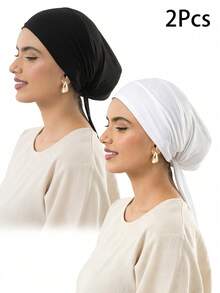 Awegeo 2件裝透氣中東風女士頭巾內帽，適合日常頭巾佩戴使用 - 2Pcs - 查看 16