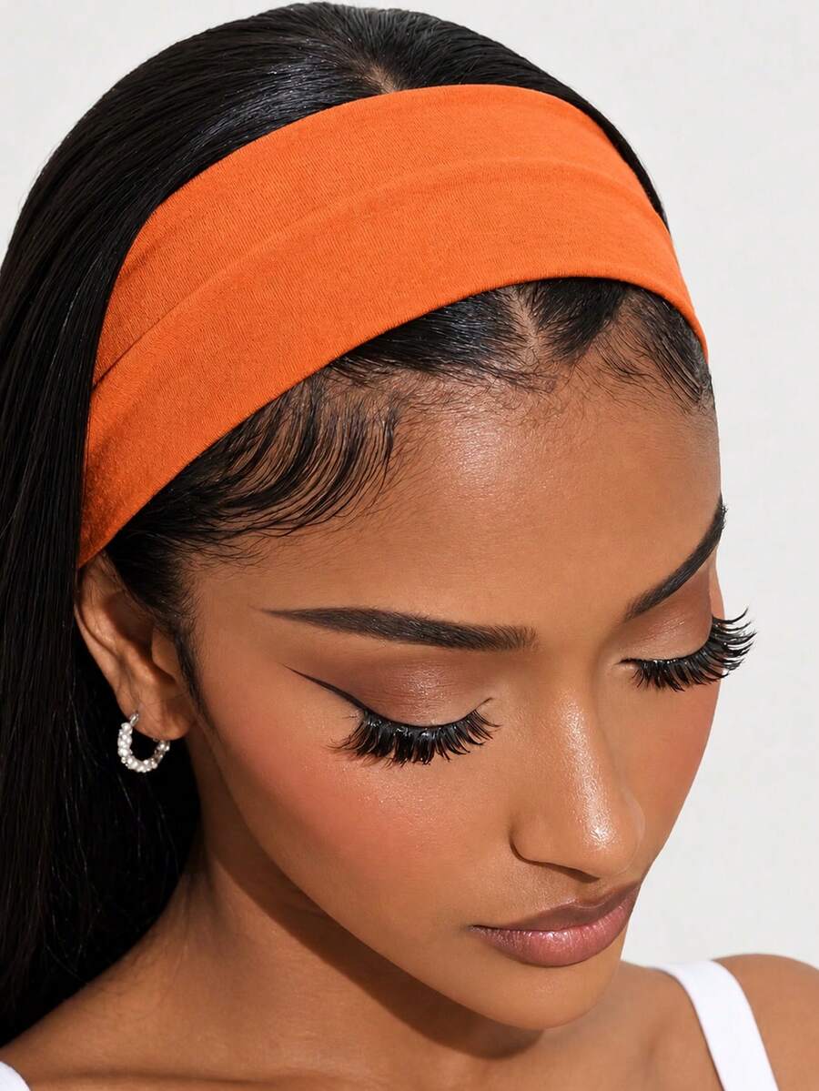 1pc Sports Sweatband, Running Fitness Headband,Daily Essential Hair Accessory,Summer Beach Headband,Suitable For Travel,Festivals, Parties - Orange - View 1