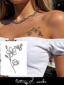 Herbal Juice Semi-Permanent Tattoo Sticker Minimalist Floral & Bee Design 14 Days Long Lasting Music Festival Party Gift Arm Shoulder Neck Collarbone Waist Abdomen Body Temporary Tattoo Sticker 1pc/Pack - Blue - View 1