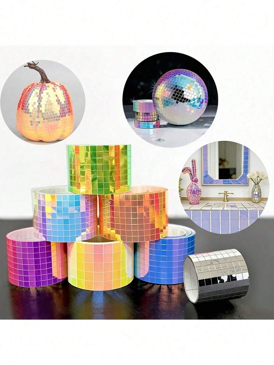 1 Roll Colorful Self-Adhesive Mosaic Tile Sticker, Suitable For Disco Theme Decoration, Decorative Stickers, Cards, Crafts And Art Collage, Reflective Mirror Ball Mirror Surface Sticker Decoration, 3D Wall Sticker