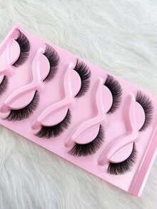 5 Pairs Cat Eye 3D Effect Short False Eyelashes, Natural Appearance Sparse D Curl Faux Mink Lashes, Extended Outer Corner Thick Fox Eye False Eyelashes - Multicolor - View 7