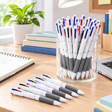 4/6/10/12/20/30pcs 3-In-1 Multicolor Retractable Ballpoint Pens, White Barrel Black Red Blue Ink Writing Pens, Office School Diary Pens, Desktop Office Accessories - Round - View 8