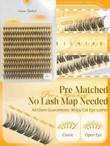 Natural Thick Cat Eye Cluster False Eyelashes, 10-15mm Pre-Arranged Eyelash Map, Single Cluster Eyelash Extensions Natural Effect - D - View 3