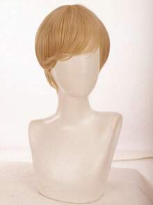 Men's Short Blonde Synthetic Wig, Natural Side Bangs, Realistic Men's Wig, Heat-Resistant Fiber, Daily, Cosplay, Halloween Party Costume Wig - Gold - View 5