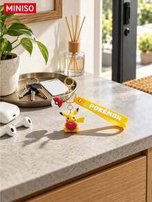 MINISO Pokemon Pikachu Heart Hug Keychain With Yellow Strap And Pokeball Charm For Handbag Backpack Keys, Birthday, Christmas Gift - Style 1 - View 3