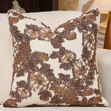 1 pièce Nouvelle taie d'oreiller de luxe marron café vintage à motif floral sans insert d'oreiller, housse de coussin en chenille style ferme + franges, housse de coussin style campagnard français, taie d'oreiller style pastoral neutre, décoration d'intérieur convenant pour la maison, le canapé, le lit, la chambre, le salon, le café, la salle d'exposition, la décoration, les occasions quotidiennes et les fêtes, convenant pour toutes les saisons - Marron - Voir 2