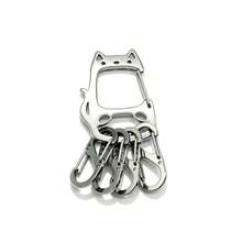 1pc Cute Cat Shape Carabiner Keychain, Stainless Steel Multi‑Ring Key Organizer, Portable Bag Charm Key Holder - Multicolor - View 3