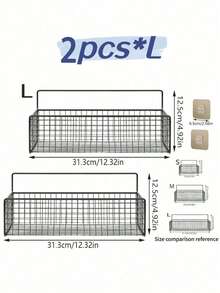 1/2pcs No-Drill Wall-Mounted Storage Basket, Self-Adhesive Iron Hanging Rack, Bathroom & Kitchen Storage Shelf, Sturdy Holder For Shampoo, Soap And Daily Toiletries - Black - View 11