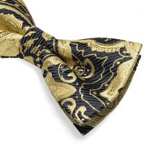 4Pcs Men Gold Paisley Jacquard Bow Tie Pocket Square Cufflinks Boutonniere Set For Wedding Business Party - Gold - View 3