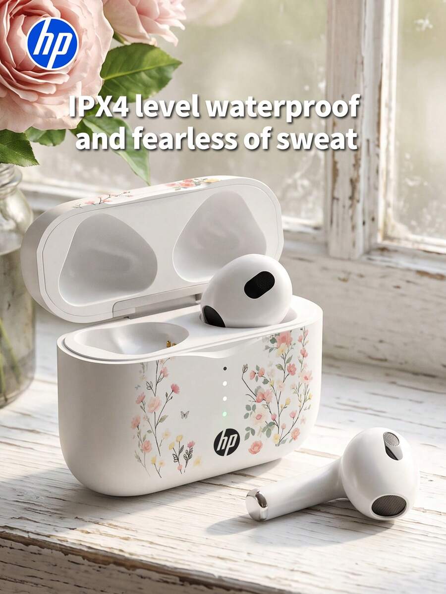 Back To School Gift---HP-H23ASE Wireless Semi-In-Ear Bluetooth Earbuds, Fresh Floral Branch Design, Bluetooth 6.0 Type-C Charging, Call Noise Reduction, Compact And Portable, Comfortable To Wear, Suitable For Sports And Running, Compatible With Phone/Tablet/Laptop.