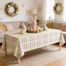 Colorful Easter Buffalo Plaid Tablecloth - Soft Spring Party Decor, Durable PE, Woven For Country Kitchen And Dining Table, Spring Party Accessory | Plaid Pattern | Durable Coverage - Colorful Plaid - View 5