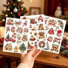 3pcs/Set Red Vintage Christmas Dream Stickers, Creative Minimalist Personalized Collage Material, Scrapbook DIY Decorative Stickers - A - View 7