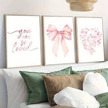 Set Poster Seni Dinding Modern 3 Bagian, Dekorasi Ruangan, Set Dekorasi Rumah, Seni Kanvas Abstrak, Cocok Untuk Kamar Tidur Dan Ruang Tamu - Pola Kupu-kupu, "Kamu Sangat Dicintai", Pola Hati, Pita Merah Muda, Gaya Minimalis, Latar Belakang Putih, Gaya Seni Modern, - 3 buah - View 8