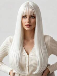 24 Inch Long White Straight Hair Wig, Natural And Smooth, Easy To Wear, Suitable For All Women's Role Play And Halloween Cosplay - White - View 4