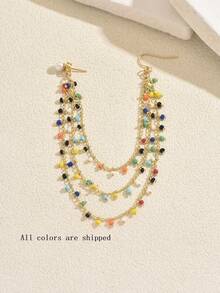 1件時尚奢華多層人造珍珠一體式耳鉤髮飾，雙用途長垂墜設計，適合女性，適用於宴會、婚禮、約會、情人節、生日禮物（所有顏色隨機發貨） - 彩色 - 查看 6
