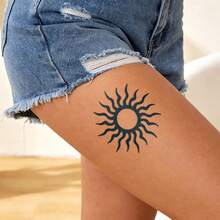 Herbal Juice Semi-Permanent Tattoo Sticker, Minimalist Sun Pattern, 14 Days Fade-Resistant, Music Festival Party Gift, Arm Shoulder Neck Collarbone Leg Body Temporary Tattoo Sticker, 1pc/Pack - Blue - View 2