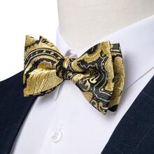 4Pcs Men Gold Paisley Jacquard Bow Tie Pocket Square Cufflinks Boutonniere Set For Wedding Business Party - Gold - View 4