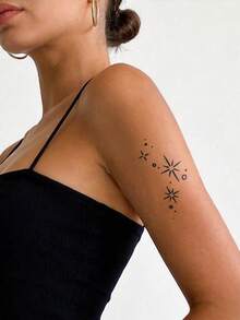 Herbal Juice Semi-Permanent Tattoo Sticker, Minimalist Starburst Pattern, 14-Day Fade-Resistant, Music Festival Party Gift, Arm Shoulder Neck Collarbone Body Temporary Tattoo Sticker, 1pc/Pack - Blue - View 2