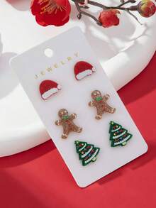 European & American Cross-Border Christmas Casual Versatile Cute Cartoon Exquisite Fun Creative Christmas Tree & Snowman Series Earrings Set - Multicolor - View 2