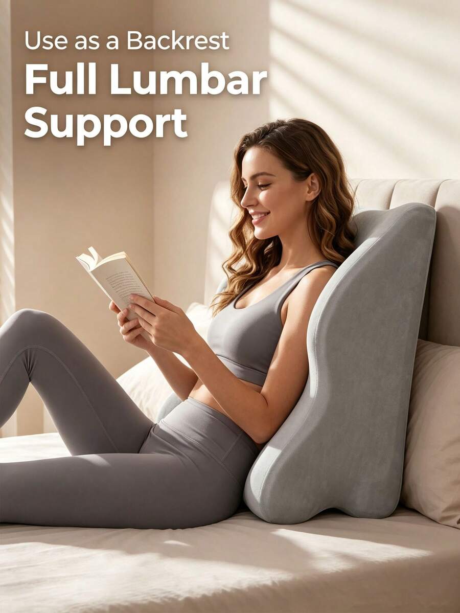 Posture Fix All-Day Multi-Function Memory Foam Lumbar Support Pillow, Ergonomic Contoured Design, High-Density Core, Breathable Cover, Adjustable Straps, Suitable For Prolonged Sitting, Lying Down, Leg Elevation, Fits Office Desk, Car, Bed, Office Chair, Relieves Back Pressure - Multicolor - View 1