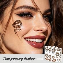 3PCS Leopard Print Kiss Lip Temporary Tattoo Stickers, Sexy XOXO Letter Animal Pattern Face Decals, Waterproof Fake Face Body Tattoos For Women Night Club, Rave Festival, Bachelorette Party Costume Makeup Accessories - Multicolor - View 2
