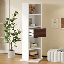 45*45*168 Cm Rotating Display Cabinet With Full-Length Mirror, Open Shelves, Drawer With Guide Rail, Freestanding Mirror Cabinet, Storage Cabinet In White - 1PC - View 3