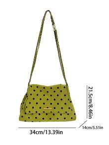 Tas Wanita Baru Motif Garis-Garis Polkadot dengan Tali Rantai, Tas Bahu Selempang, Modis dan Serbaguna untuk Perjalanan Sehari-hari dan Belanja. - Hijau - View 2