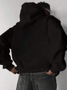 Men's Fashionable Versatile Street Wing Print Hoodie, Autumn/Winter - Black - View 2