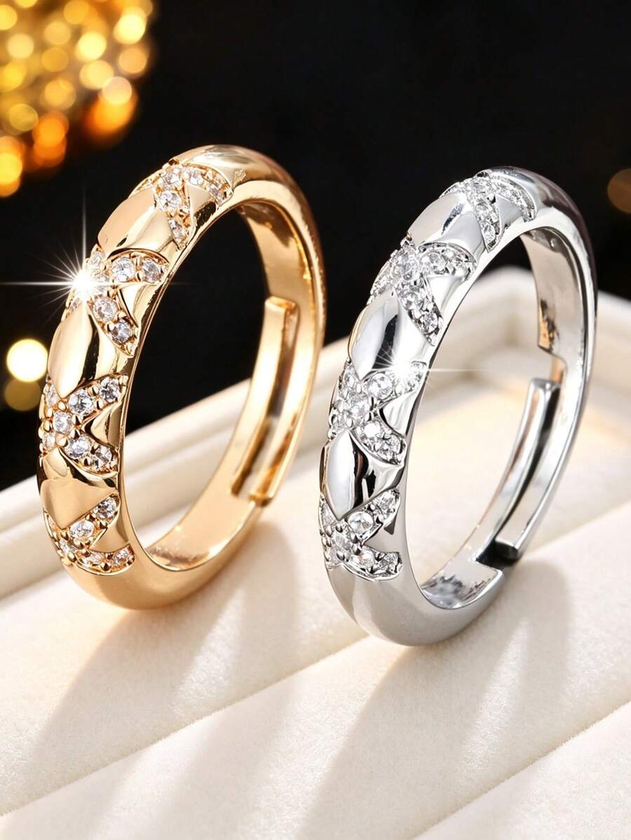 1件女款時尚精緻星花水鑽戒指,小眾設計可疊戴手飾,百搭輕奢日常通勤配件 - JZ22462 - 查看 1