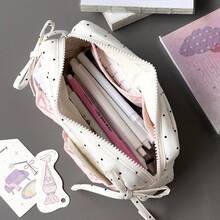 White Snowflake Pattern Pencil Case, Large Capacity Student Pencil Box, Cosmetic Storage Bag, Stationery, Simple And Unique - Multicolor - View 2