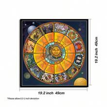 1pc Zodiac Wheel Tarot Cloth, 12 Constellations Sun Moon Astrology Altar Cloth, Celestial Horoscope Divination Reading Mat Spiritual Witchy Table Tapestry - Multicolor - View 7