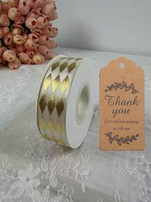 1 Roll 25 Yards Gold Foil Diamond Satin Ribbon, Suitable For DIY Crafts, Gift Wrapping And Holiday Decoration, Suitable For Halloween, Christmas, Graduation Season, Cake Box Packaging, Floral Decoration Bows, Wedding DIY Decoration - Multicolor - View 8