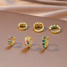 Multi-Color Vintage Palace Style Colorful Rhinestone Inlaid Gold Hoop Earrings, Luxury Sparkling Women's Party Daily Versatile Earring Gift - Multi-color 2 - View 3