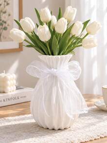 1pc White Bowknot Vase, Minimalist High-End Design, Suitable For Room Decoration, Home Living Room Desktop Study Dining Room Office Decor, Exquisite Craftsmanship. Suitable For Fresh Flowers And Dried Flowers, Minimalist Home Decor, Perfect For Windowsill, Desk, Bedroom, Creating Atmosphere, Essential For Flower Arrangement, Vase Designed Specifically For Fresh Flower Display - White - View 4
