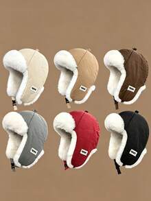 1pc Unisex Winter Lei Feng Hat, Plush Trim Earflap Design, Thick Lining Windproof Cold-Resistant Warm, Suitable For Skiing Cycling Commuting, Multi-Color Outdoor Snow Hat - Multicolor - View 1