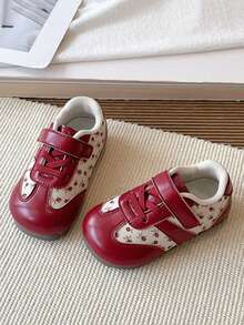 Vintage Floral Girls' Soft Sole Non-Slip Foot Protection Shoes, Hook And Loop Easy On/Off Casual Shoes For Baby Girls Autumn - Red - View 4