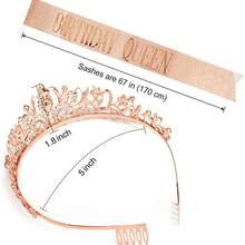 Dekorasi Ulang Tahun Rose Gold untuk Wanita, Selempang dan Mahkota Tiara, Mahkota Selamat Ulang Tahun untuk Wanita Dewasa, Perlengkapan Dekorasi Pesta, Bando Berlian Imitasi, Berkilau - Emas mawar - View 9